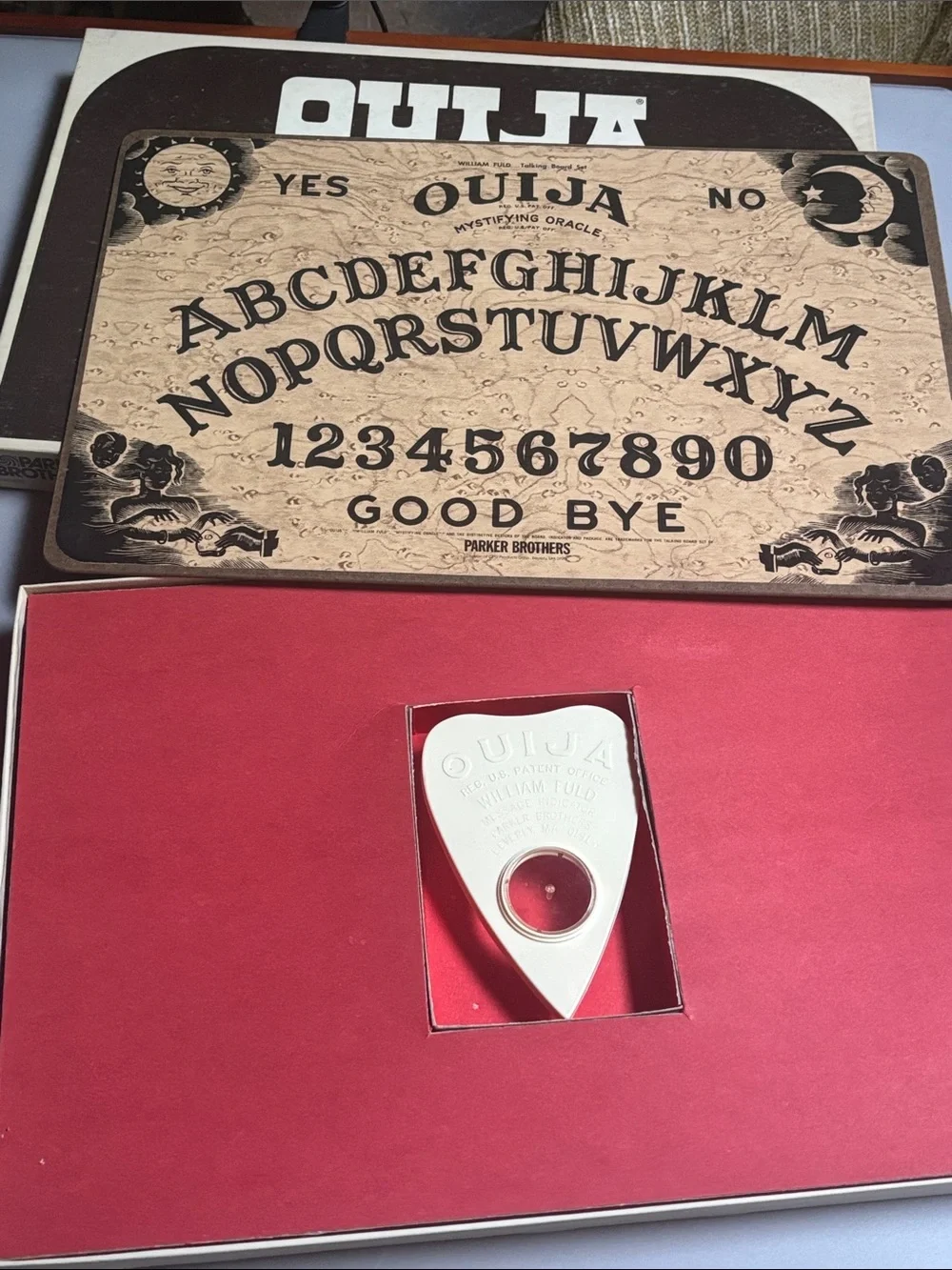 Vintage 1972 Ouija Mystifying Oracle Board Game Parker Brothers William Fold Set